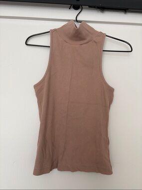 Sleeveless Mock Neck Ribbed Tank Top - Mauve